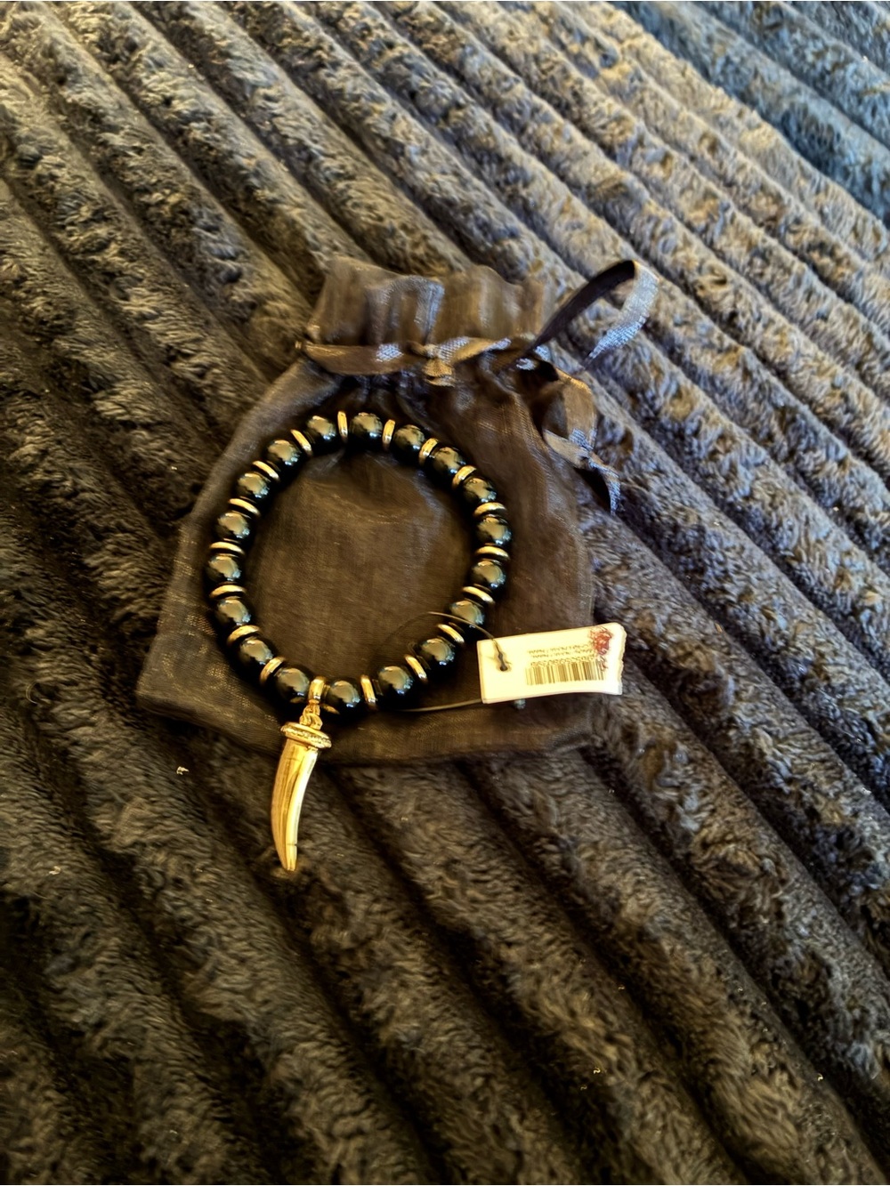 Chico's Black Beaded Bracelet with Gold Horn Charm